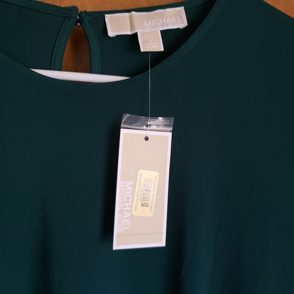 NWT MICHAEL Michael KORS Kelly green puffed sleeve TOP - Picture 2 of 6
